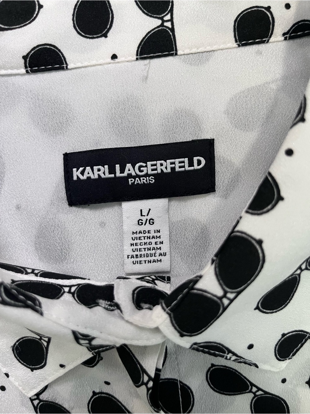 KARL LAGERFELD long sleeve aviator sunglasses print button down blouse Large - Picture 4 of 11